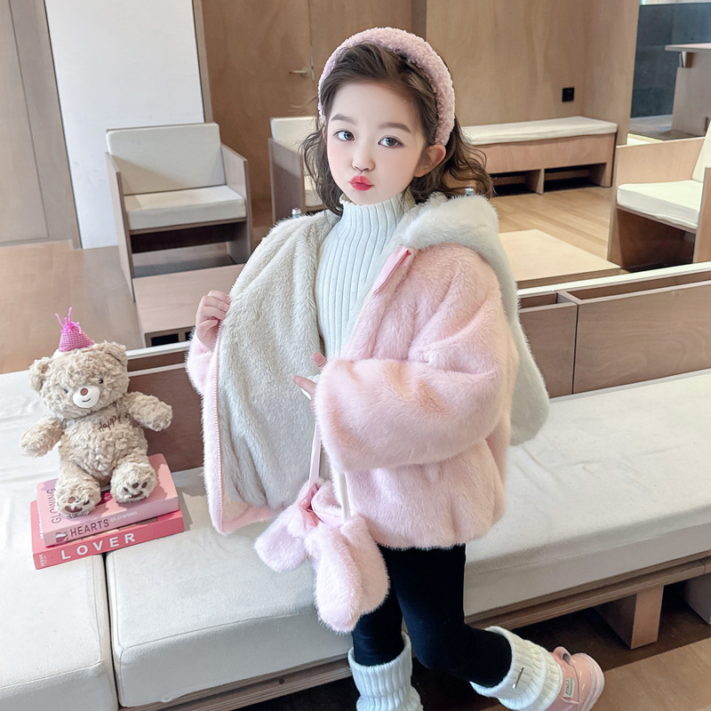 소녀 겨울옷 가짜 모피 의 겨울 기모 두꺼운 새로운 모직 스웨터 어린이 겨울 세련된 코트