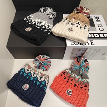 不支持退换M蒙家圣诞毛线帽带毛球雪花冬季保暖针织帽护耳冷帽批