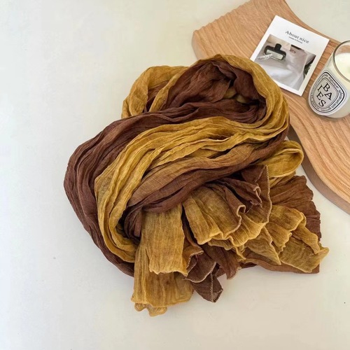 Japanese literary fresh retro gradient color long cotton and linen scarf shawl fashionable versatile pleated multi-color scarf for women