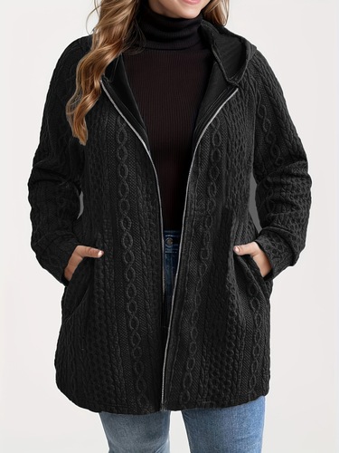 Autumn and winter new arrival European and American women's solid-color ribbed-pocket spliced casual loose-fitting hooded women's clothing