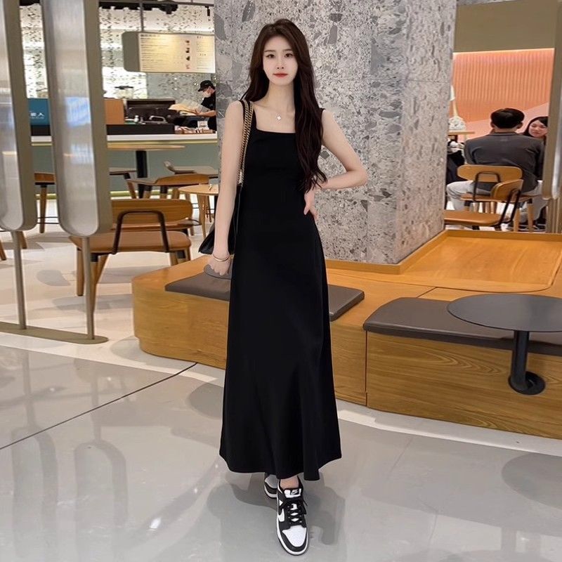 蓝色无袖背心吊带连衣裙子女夏季2025新款海边度假高级感气质长裙|undefined