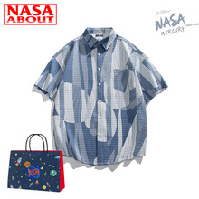 NASA联名男生开衫复古沙滩春秋翻领短袖日式花衬衫透气衬衫外套