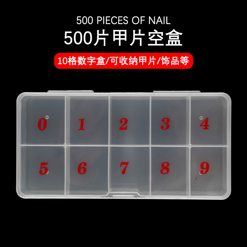 Nail Art Nail Tip Storage Empty Box, 500 Pieces, Pp Semi-Transparent Nail Tip Box, Empty Box for Fake Nail Tips, Flat-Bottomed Accessory Box