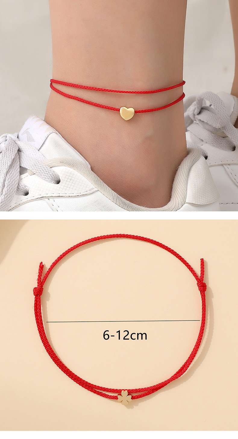 7g Weight Bracelets, Anklet Classification 1 Piece Quantity Casual Simple Style Four Leaf Clover Heart Shape Alloy Rope Copper Braid Unisex Bracelets Anklet