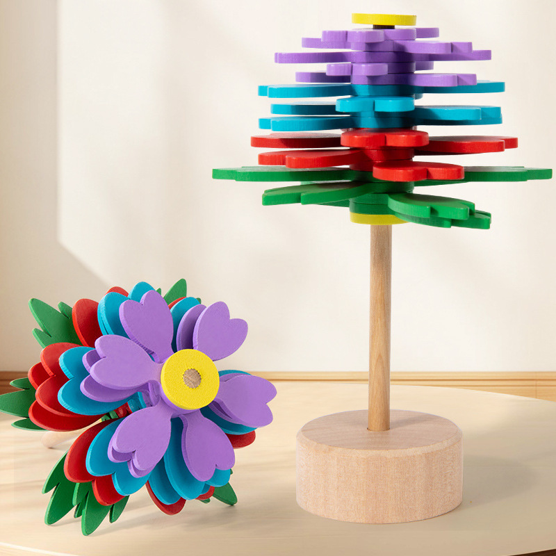 Flor de madera giratoria varilla de descompresión varilla de vibración con flores espiral artefacto de descompresión creativo juguete de descompresión de madera