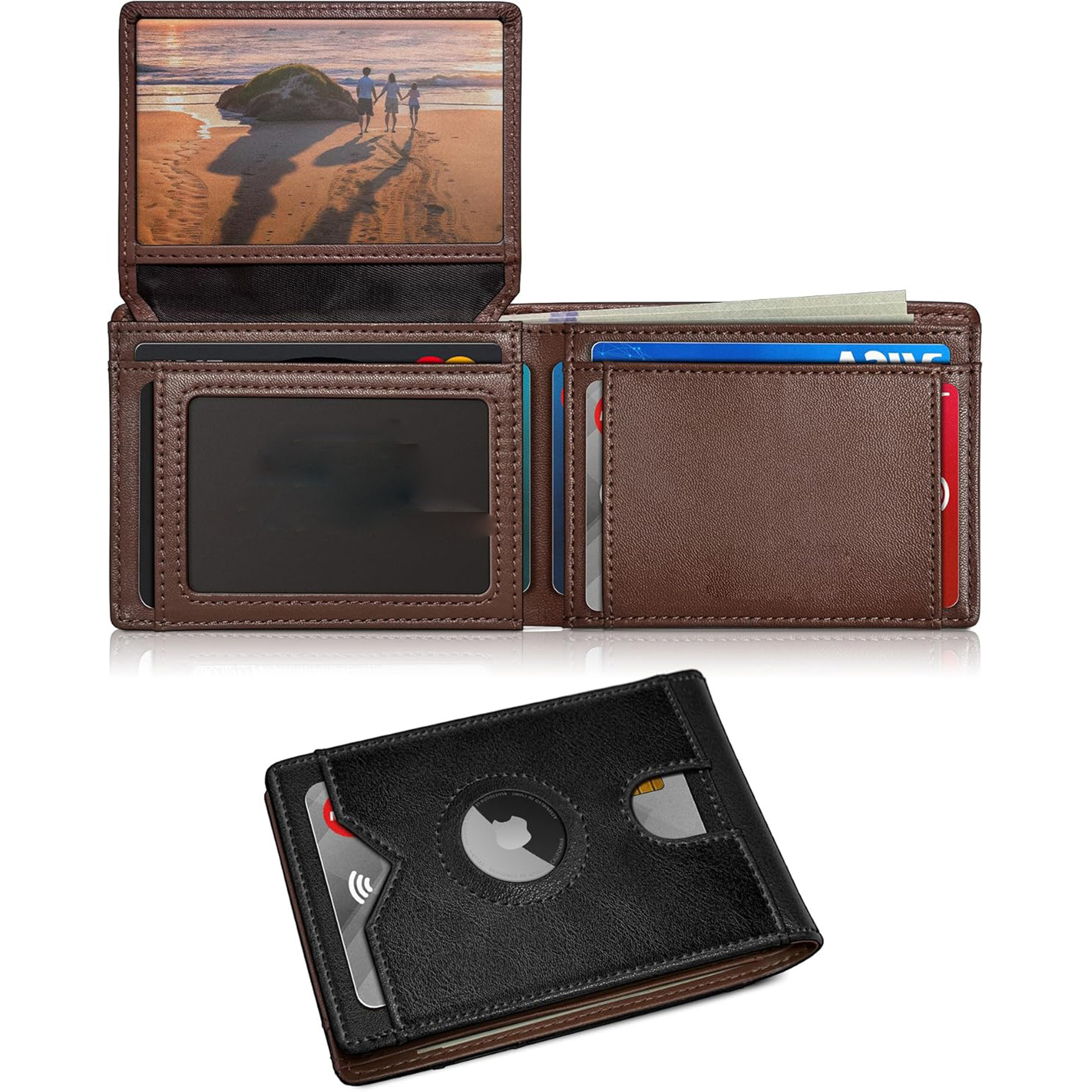 Cartera multi-tarjeta transfronteriza personalizada triple plegable con airtag posicionamiento cartera de cuero RFID anti-robo cartera de cepillo hombre
