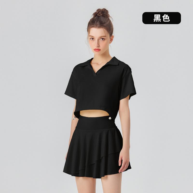Traje deportivo casual falda verano Mujer nueva protección solar Polo cuello delgado yoga manga corta Camiseta falda conjunto de dos piezas