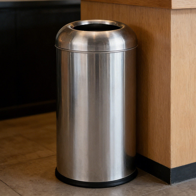 Stainless Steel Flip-Top Trash Can for Commercial Use, Large Capacity, Suitable for Shopping Malls, Restrooms, Cinemas, Squares, Corridors, and Aisles