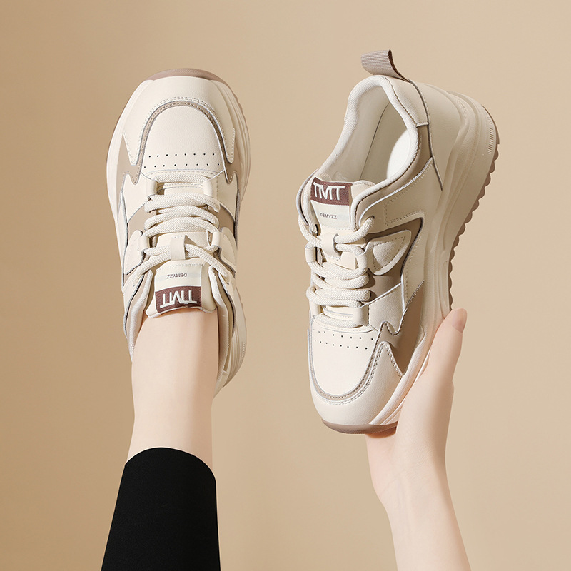 Genuine Leather Retro Fashion Casual Sneakers Women, 2025 Spring And Autumn New Thick-soled Versatile White Shoes For_vogvips.com