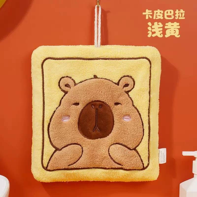 Kapibala かわいい漫画ハンギングハンドタオルコーラルベルベット厚みのある刺繍入り子供用小さなタオルキッチンバスルーム|undefined