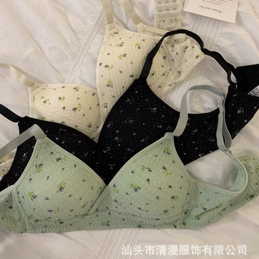 Cute supporting wireless bra for students, bra top, floral print, french style