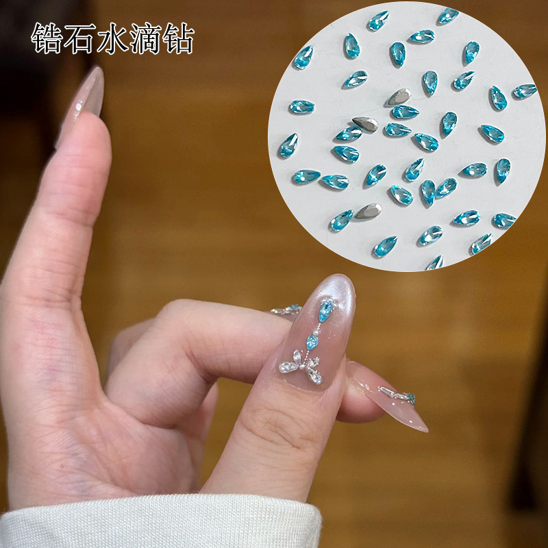 Small Water Drop Zircon Light Emerald Orchid Nail Art Diamond Mini Flats Bottom Inverted Lake Blue Long Water Drop Diamond Nail Diamond Jewelry