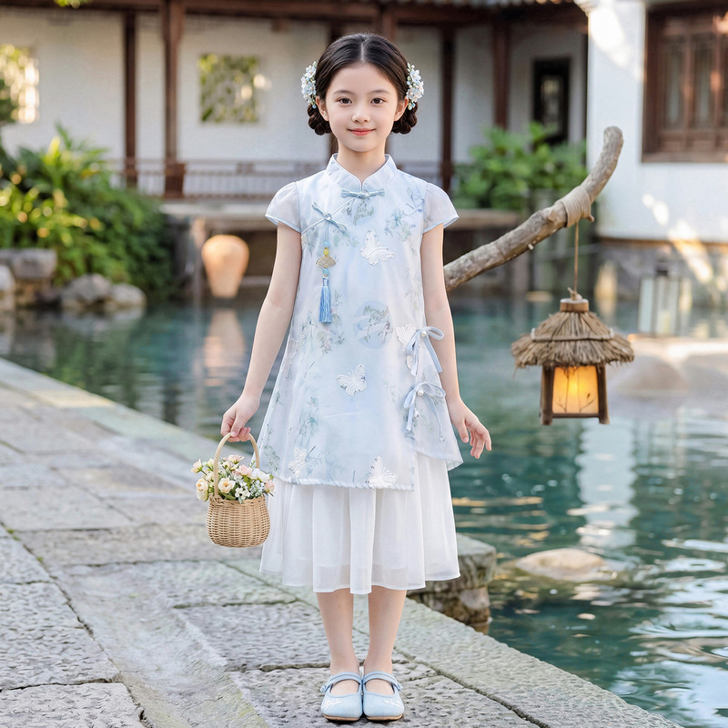 Girls' Summer 2026 New Style Dress, Children's Fashionable Hanfu, Chinese Style Cheongsam, Princess Dress, Retro Dress for Girls Girls' Summer 2026 New Style Dress, Children's Fashionable Hanfu, Chinese Style Cheongsam, Princess Dress, Retro Dress for Girls