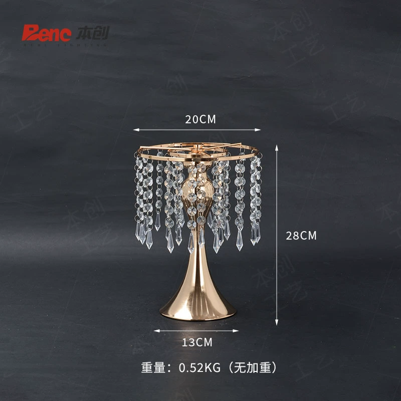 Table centerpiece stand 8360-1 — iron frame with crystal bead chains, chromine or golden, 20×H28–55 cm