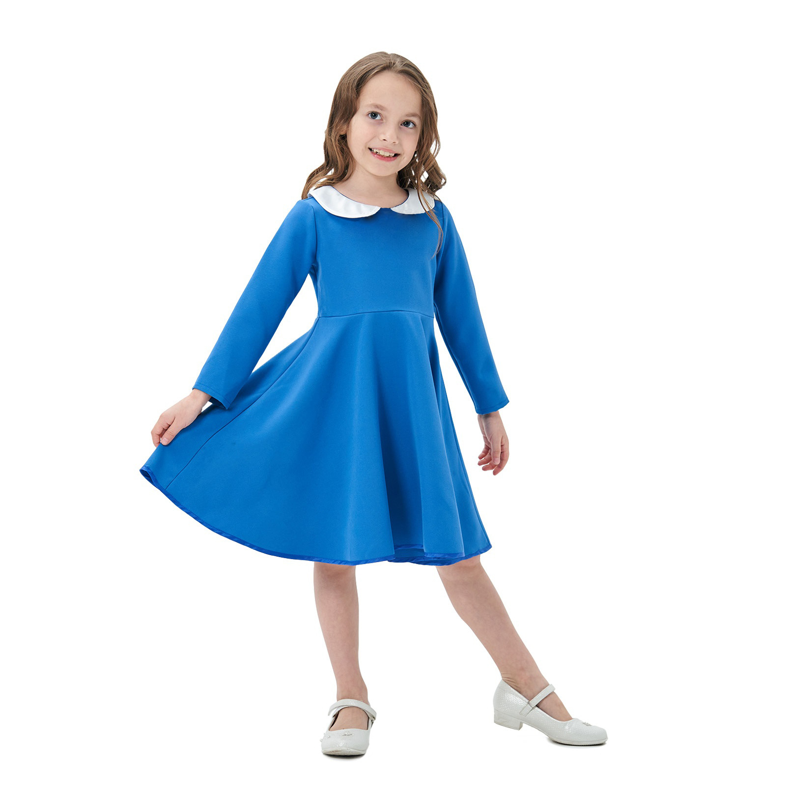 Amazon eBay manga larga nuevo vestido de niñas transfronterizas estilo universitario falda de color de contraste versátil para niños