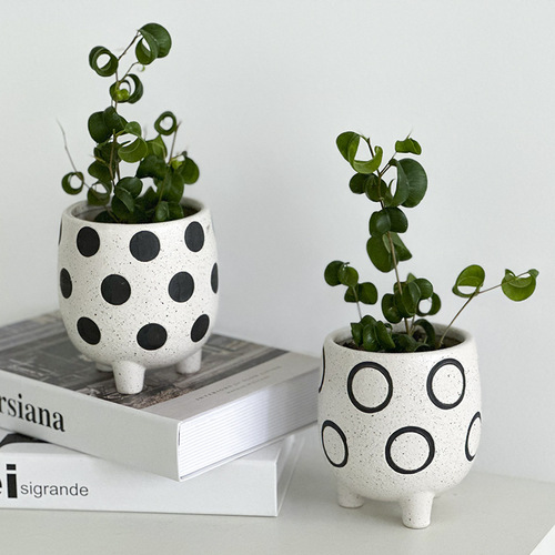 Ins-style cute hand-painted ceramic flowerpots with feet cross-border foreign trade export geometric cartoon meat pots wholesale ornaments