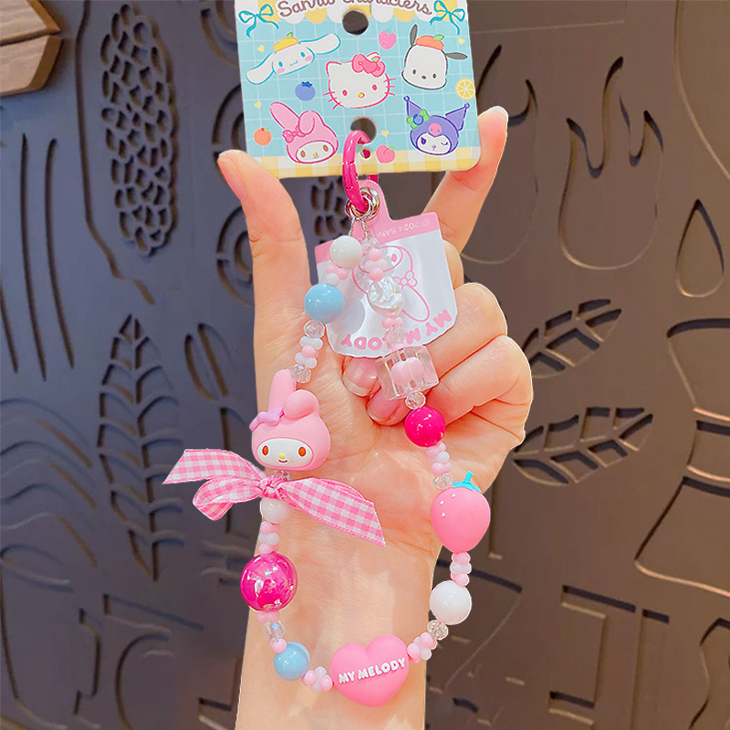 正版三丽鸥格纹草莓系列钥匙扣HelloKitty库洛米玩偶可爱包包挂饰|undefined