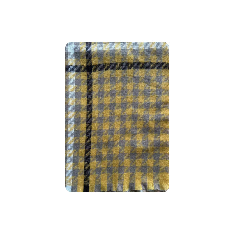 Sciarpa scozzese a quadri con barba larga e mille uccelli in cashmere imitazione a contrasto di colore, da donna, invernale, colore misto, collo morbido e grande scialle_voghion.com