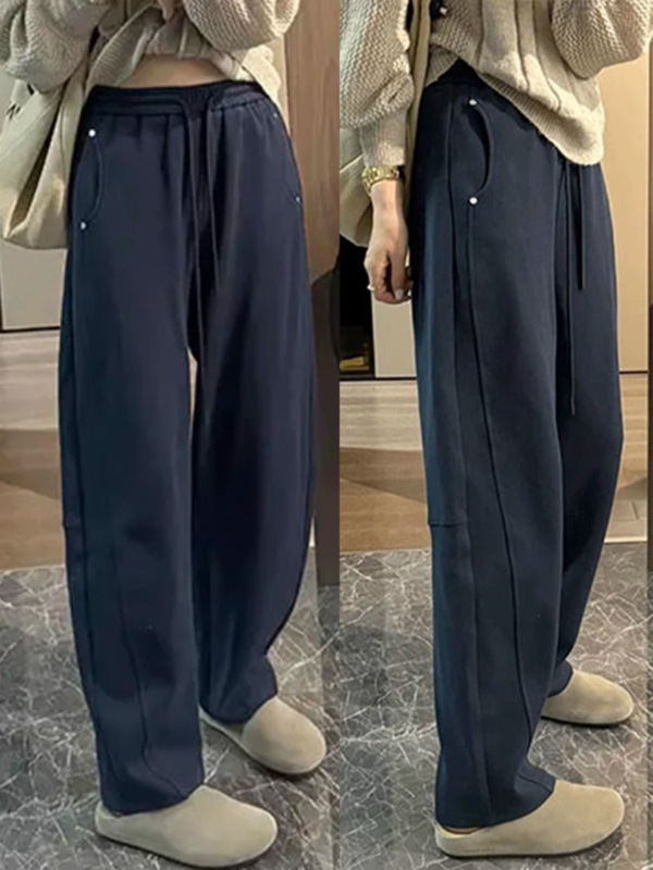 藏青色弯刀卫裤女春秋胖mm大码休闲显瘦哈伦直筒宽松运动裤小个子|undefined