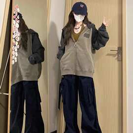 美式复古休闲百搭卫衣外套女装2023年早秋季新款情侣装棒球服夹克