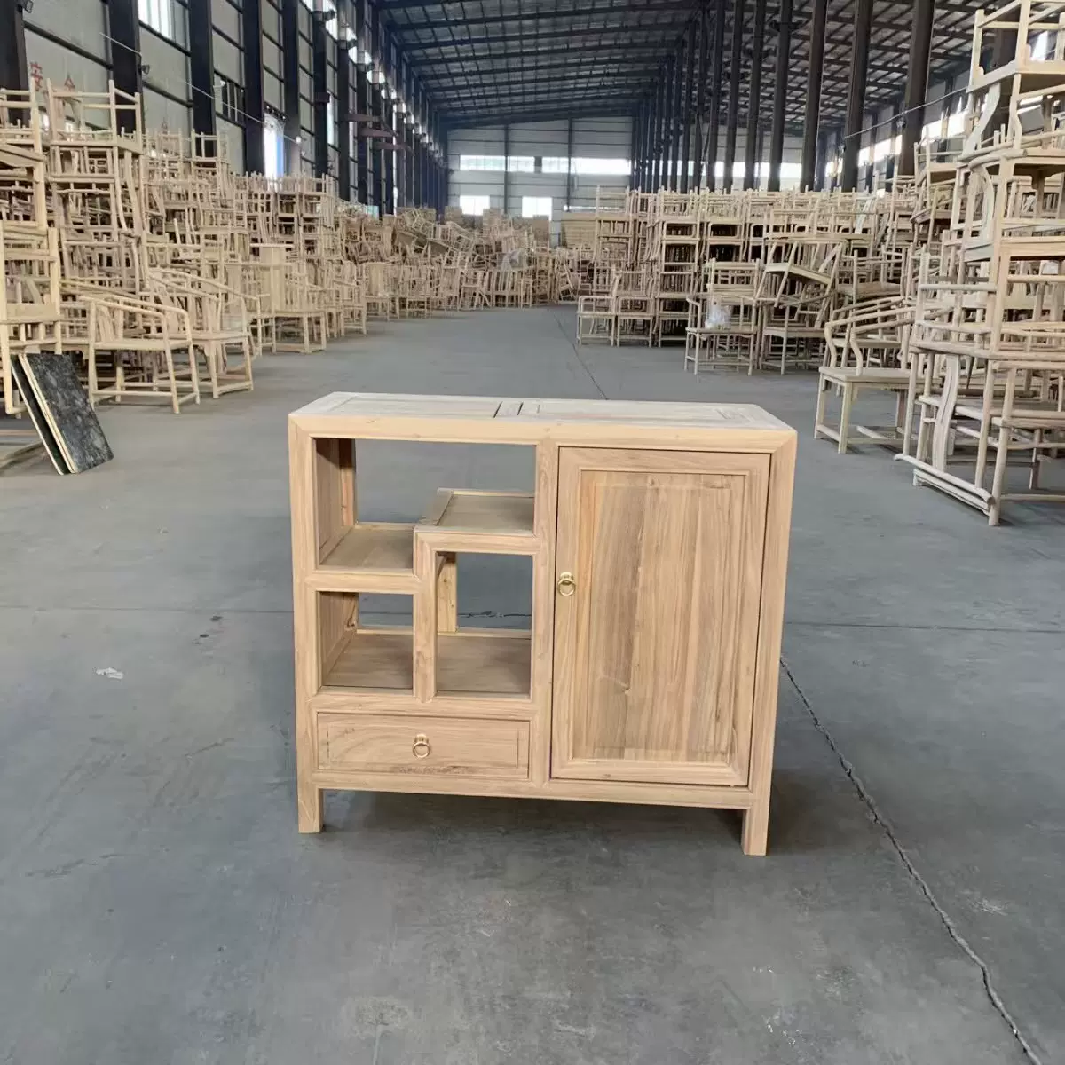 新中式老榆木茶水柜家用餐边柜实木茶桌边柜泡茶柜一体原木储物柜