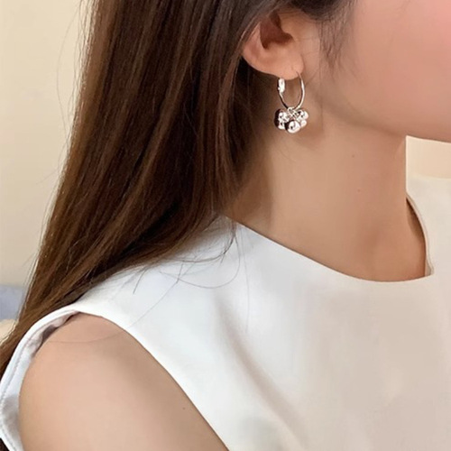 Silver Beaded Ball Pendant Earrings for Women - Unique and Niche Design, 2025 New Arrival Minimalist Style, Versatile Ear Accessories