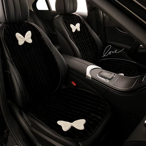 Bowknot car seat cushion winter seat cover winter warm plush three-piece set cute seat cushion butt cushion goddess