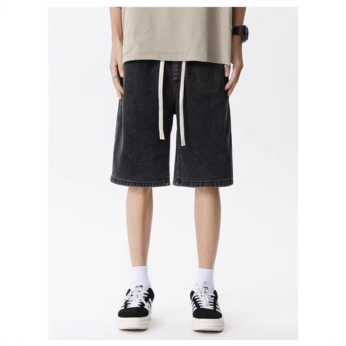 Men's Summer Thin Blue Denim Shorts, Straight Leg, Washed, Trendy Brand, Instagram Style, Loose Five-Pocket Pants