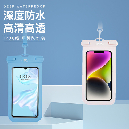 Mobile phone waterproof bag for diving, swimming and rafting, touch screen, PVC air bag, waterproof protective bag, three-layer seal with Velcro