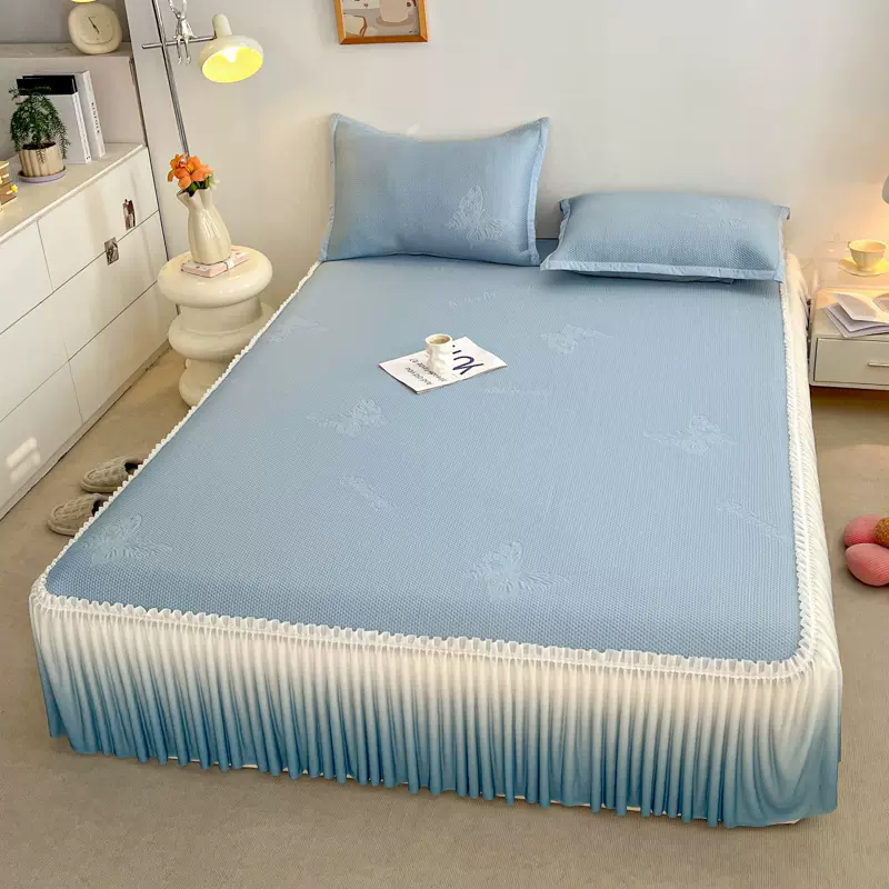 夏天公主风加厚冰豆豆凉席床裙三件套可折叠a类母婴级冰丝软席子