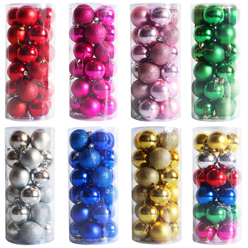 クリスマス装飾品3/4/5/6/8cmバレルメッキプラスチッククリスマスボールセットクリスマスツリー装飾ストラップ|undefined