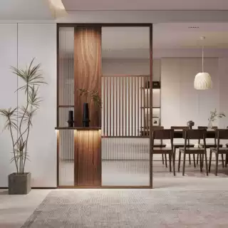 新中式实木玻璃屏风隔断客厅座屏玄关入户遮挡现代简约高档办公室