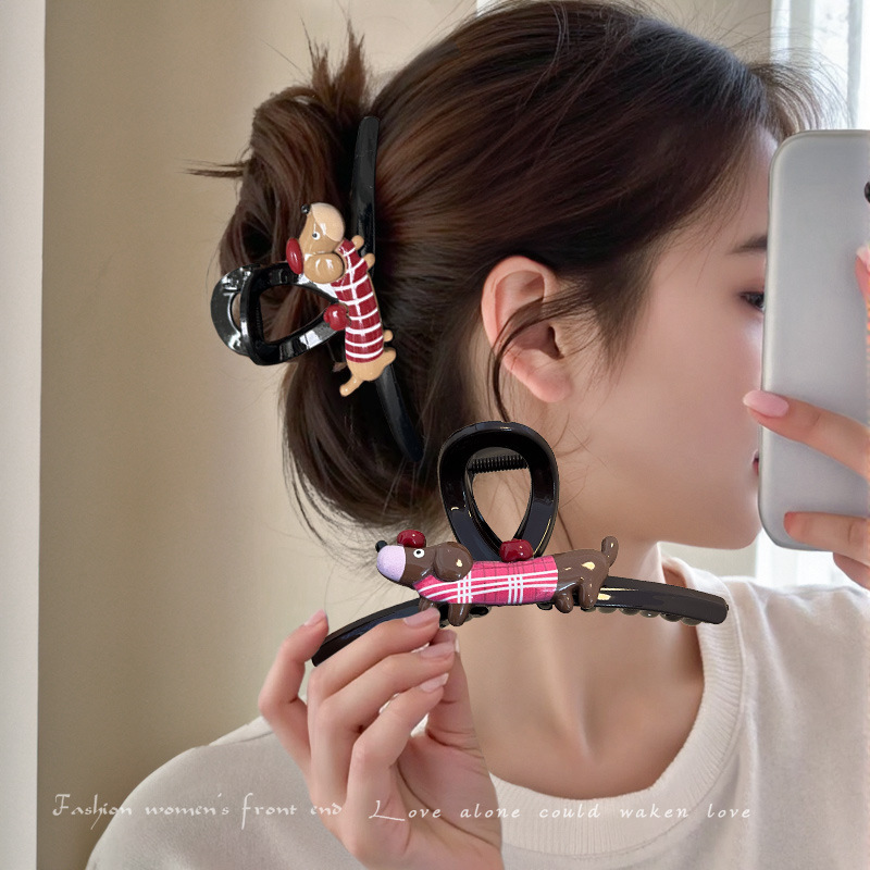 Cute Apple Puppy Claw Clip for Women, Large Shark Clip for Updo on the Back of the Head, Suitable for Thick Hair, 2025 New Hairpin Hair Accessory