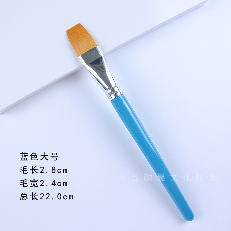 Cepillo de pintura acrílica de cabeza plana de nailon de madera, pincel de aceite especial para niños de acuarela, pincel de gouache de cabeza plana de dos colores