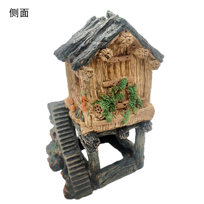Pecera paisaje simulación vintage casa acuario decoración escalada PET resina Jiangnan cabaña nube grúa edificio paisaje Decoración