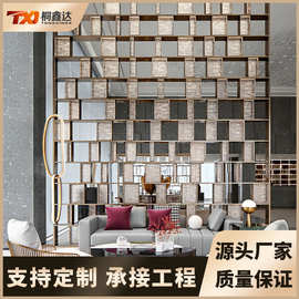 现代简约长虹玻璃屏风隔断不锈钢半遮挡入户进门玄关客厅装饰轻奢