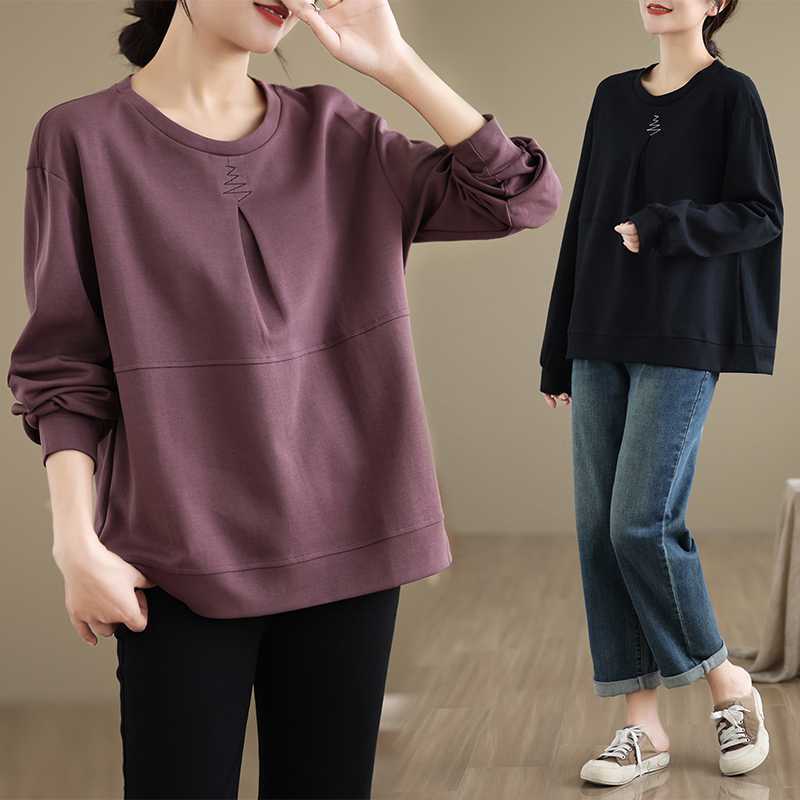 Autumn 2024 new Korean pullover plus size round neck embroidery long sleeve sweater women
