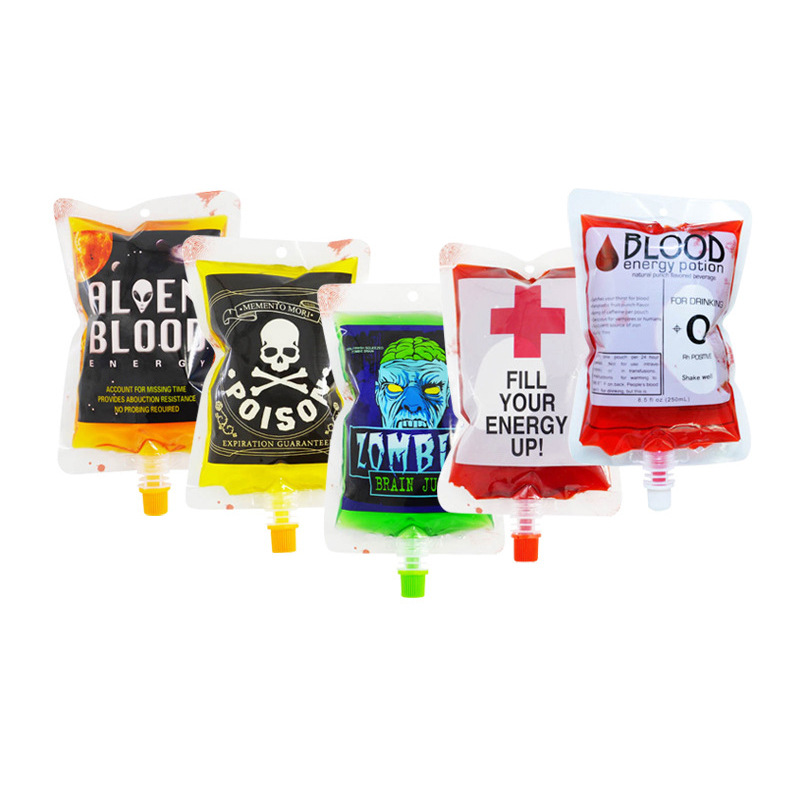 Halloween vampiro bolsa de boquilla de sangre bolsa de bebida de plasma bolsa de jugo 250ml bolsa creativa divertida