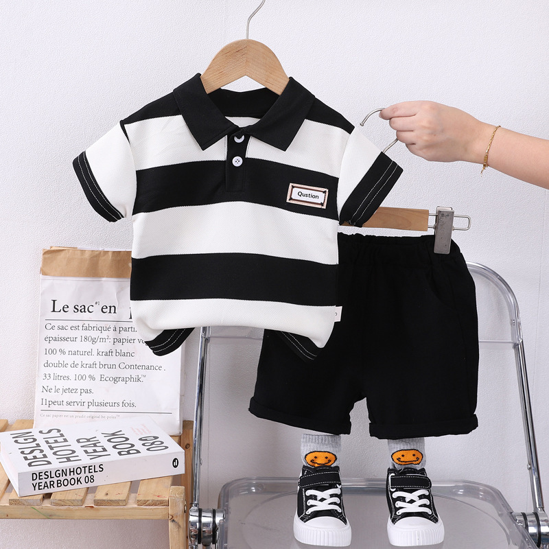 Children's Short-Sleeved Suit for Boys with Cartoon Dinosaur Pattern Shirt Set Manufacturer Wholesale Supports Cross-Border 1-Piece Dropshipping