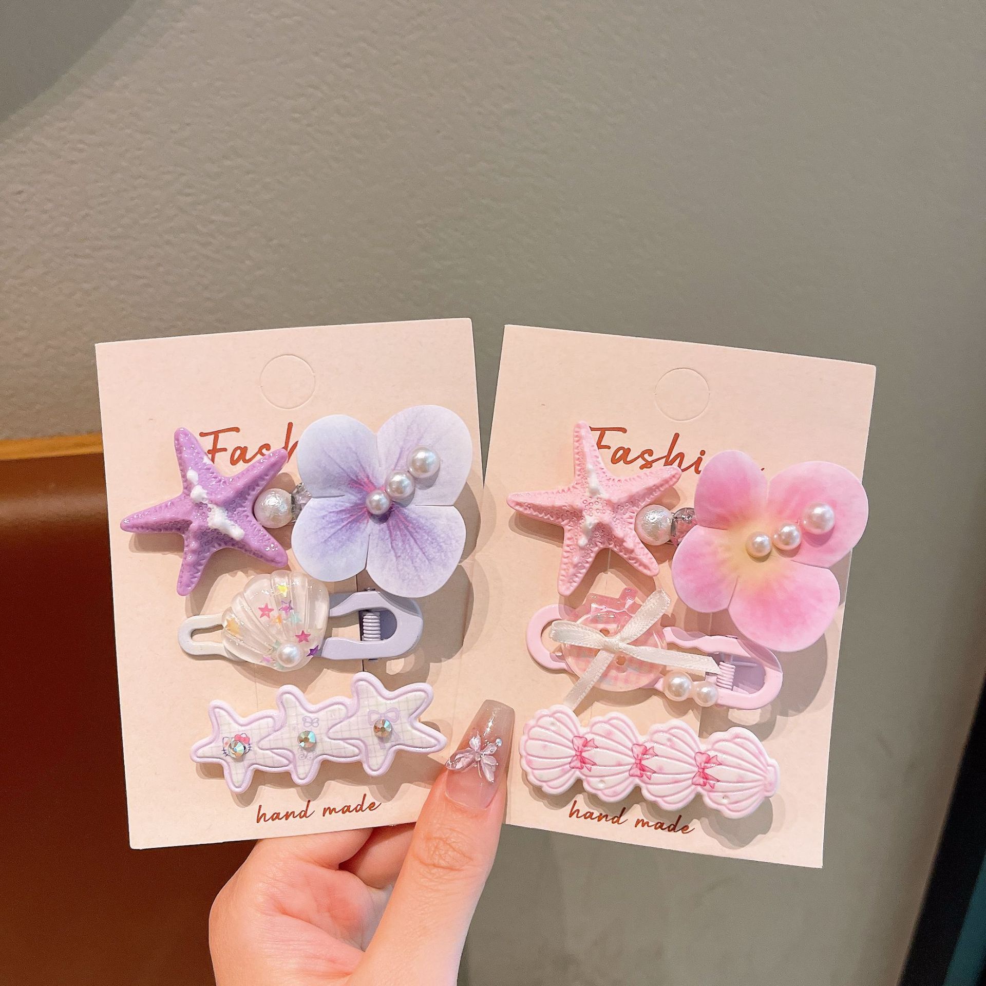 Orquídea de mariposa flores niños clip de boquilla conchas estrellas de mar pinzas de borde clip super hadas clip de cabello para niñas adornamiento para el cabello