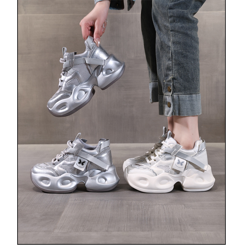 Giày sneaker nữ đế dày lưới thoáng khí đính đá rhinestone — Màu be chi tiết 20