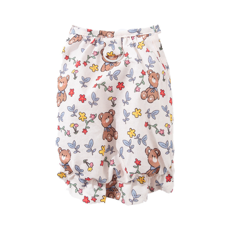 Ropa de perro de primavera y verano, lindo oso, vestido de calabaza colgante floral, oso de peluche, perro pequeño, gato, ropa para mascotas