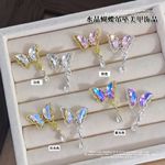 新款超闪水晶蝴蝶吊坠美甲饰品网红同款奢华镶钻立体蝴蝶指甲装饰