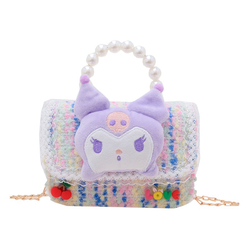Bagos de mano de perlas para niños 2024 Año Nuevo muñecas de lana accesorios bolsos de hombro lindas chicas bolsos de mano