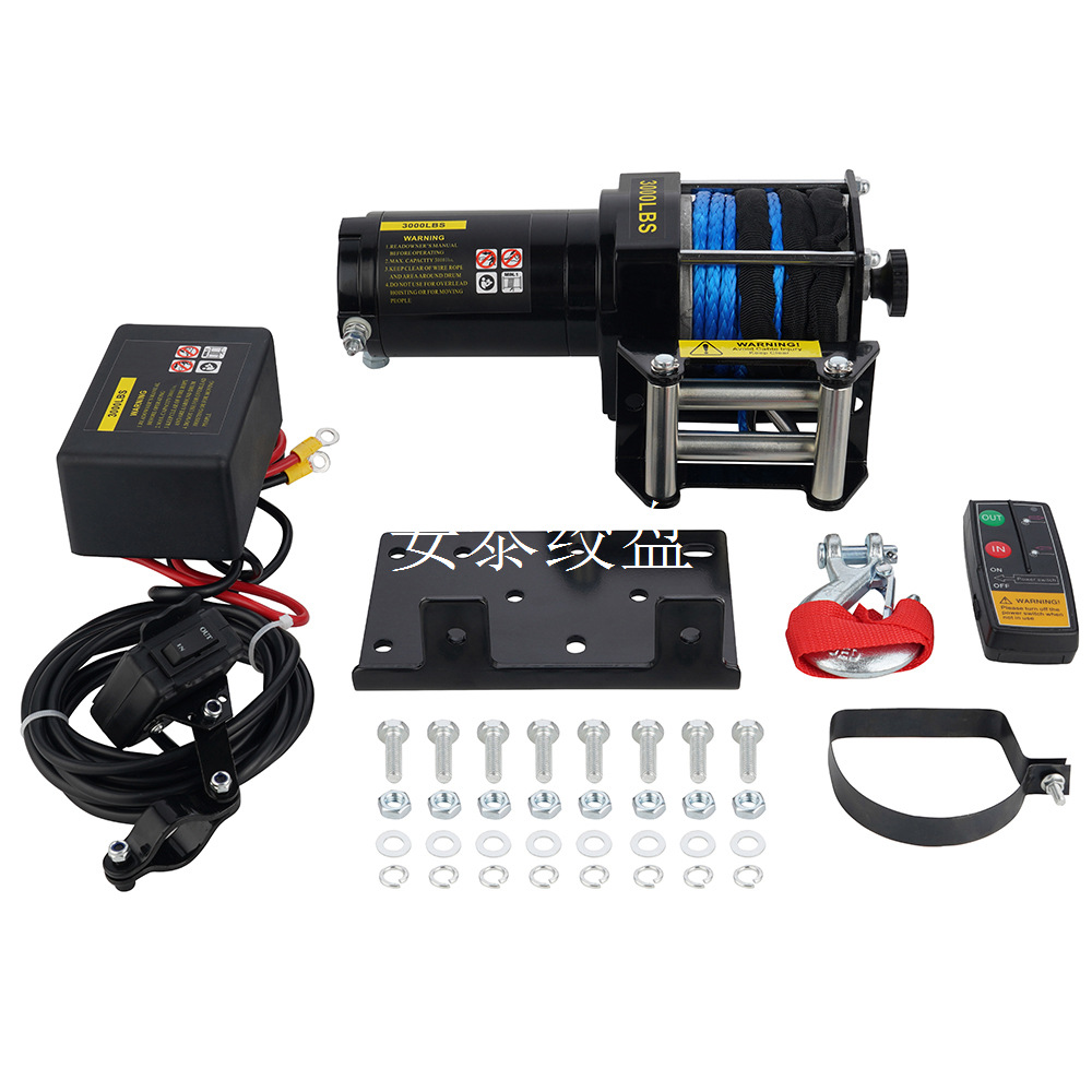 厂家低价促销12v/24v3000磅尼龙绳电动绞盘 沙滩车绞盘  安泰绞盘