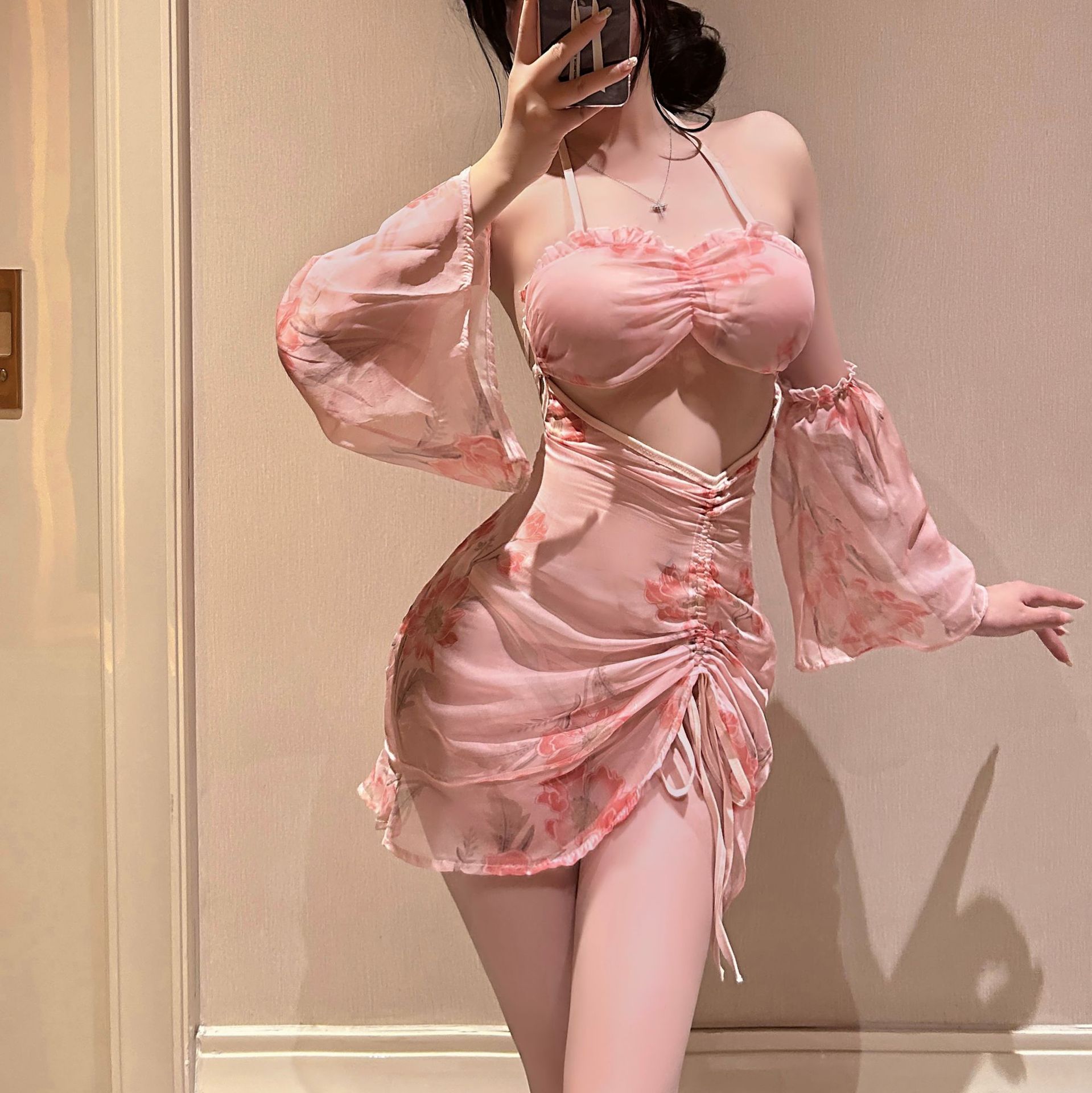 달콤한 머리카락 프렌치 메쉬 서스펜더 섹시 속옷 섹시 드레스 순수한 욕망 감정 잠옷 침대 금욕 유니폼