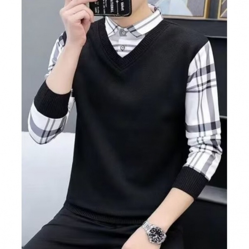 ForMen Lazy Japanese Style Square Trendy New Pullover Brand Shirt Collar Long Sleeve Casual Two-Piece Sweatshirt For Men_voghion.com