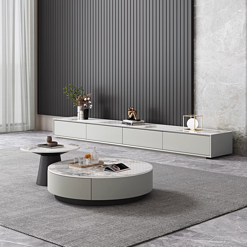 Juego de mesa de centro y mueble para TV de pizarra para apartamentos pequeños, sala de estar moderna minimalista, nuevo modelo de mueble de suelo minimalista de estilo italiano. image 2