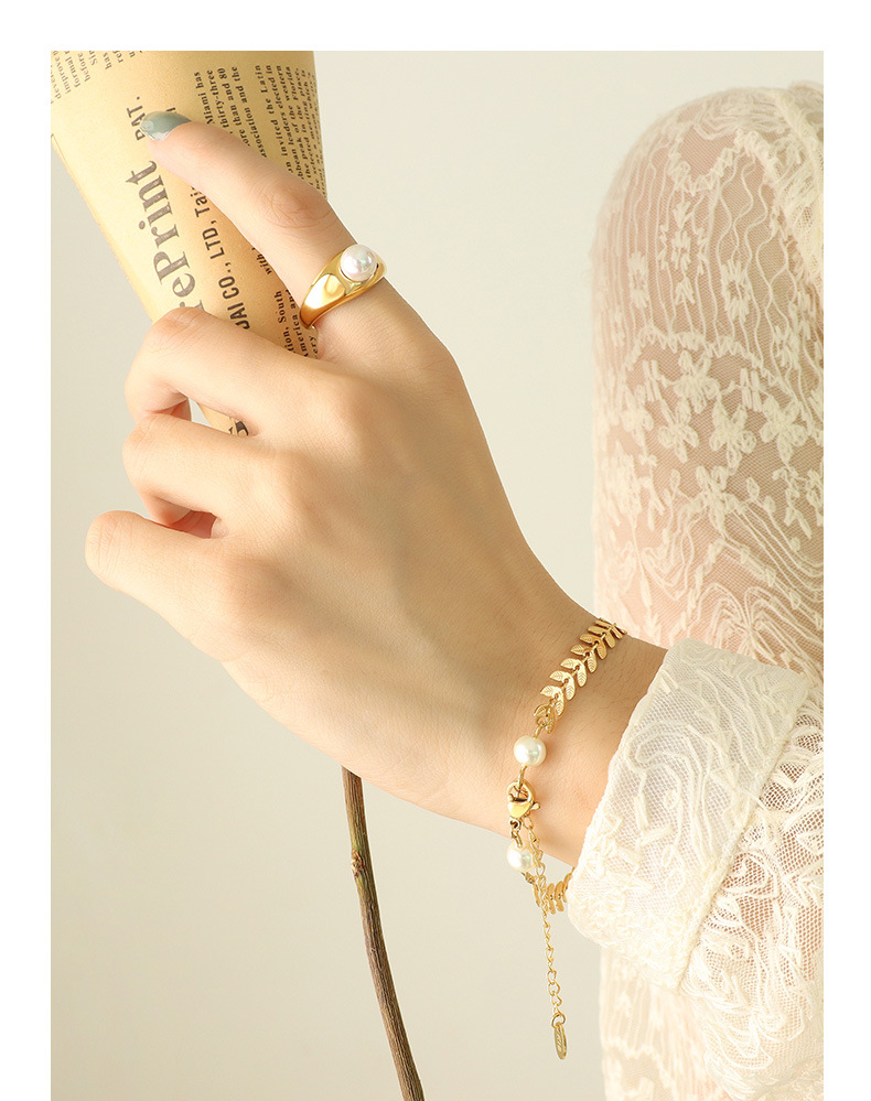 fashion retro titanium steel wheat pearl necklace bracelet