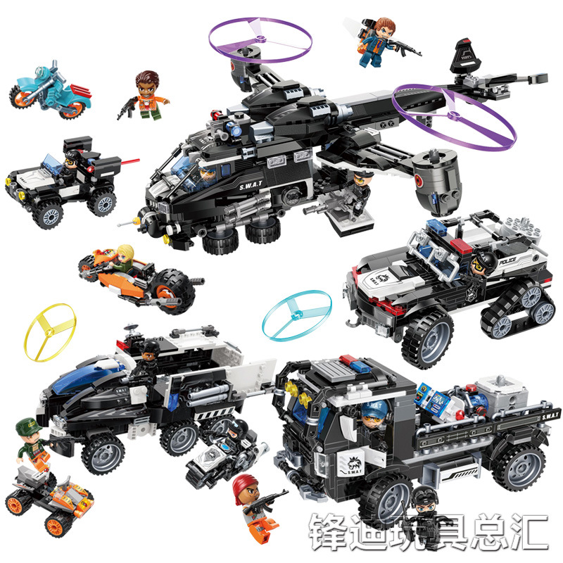 Ilustración serie de policía 11011 policía especial tigre dientes de sable coche de policía especial motocicleta vehículo todoterreno pequeña partícula ensamblada bloques de construcción